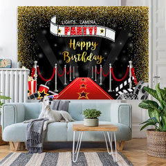 Lofaris Lets Camera Party Red Carpet Gold Glitter Birthday Backdrop