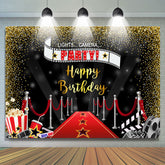 Lofaris Lets Camera Party Red Carpet Gold Glitter Birthday Backdrop