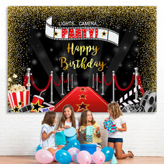 Lofaris Lets Camera Party Red Carpet Gold Glitter Birthday Backdrop