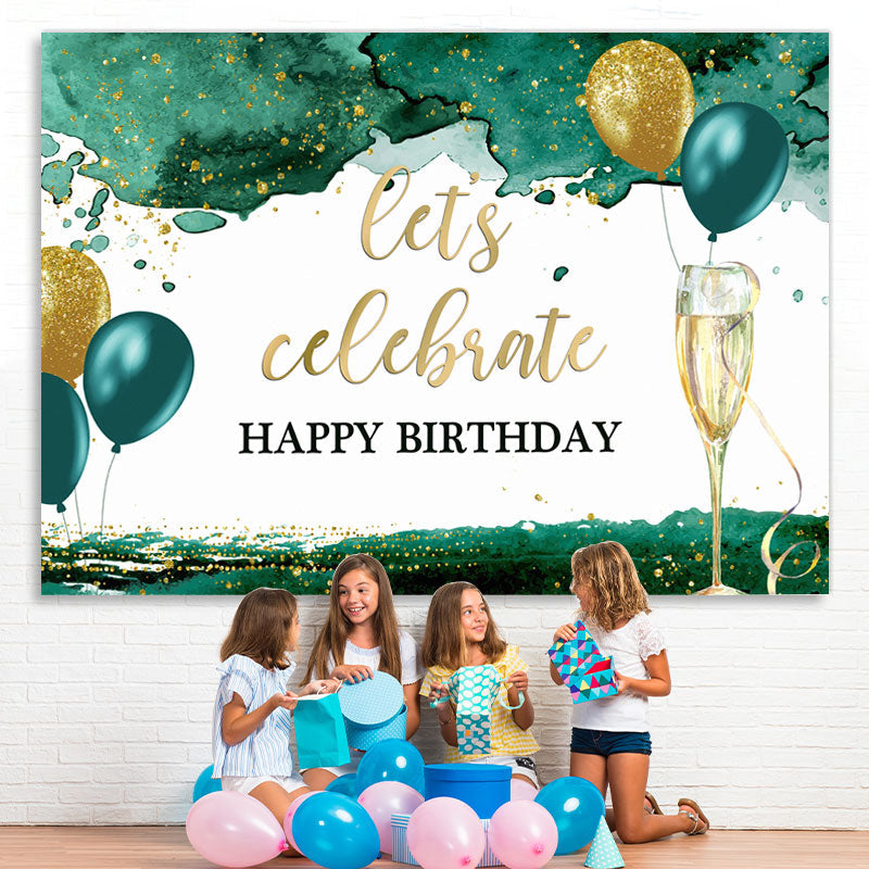Lofaris Lets Celebrate Green and Gold Balloon Birthday Backdrop