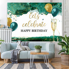 Lofaris Lets Celebrate Green and Gold Balloon Birthday Backdrop