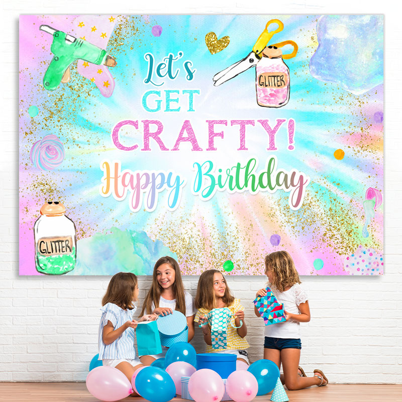 Lofaris Lets Get Crafty Glitter Colorful Birthday Backdrop