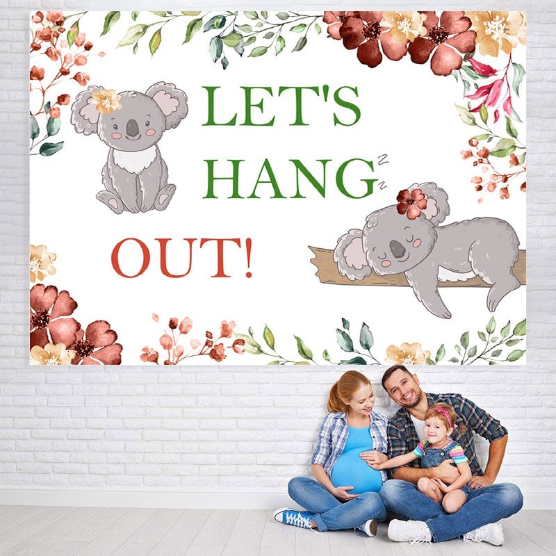 Lofaris Lets Hang Out With Koala Flowers Baby Shower Backdroop