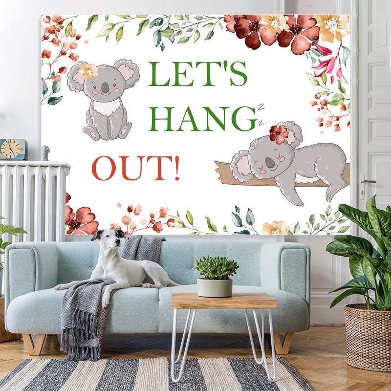 Lofaris Lets Hang Out With Koala Flowers Baby Shower Backdroop