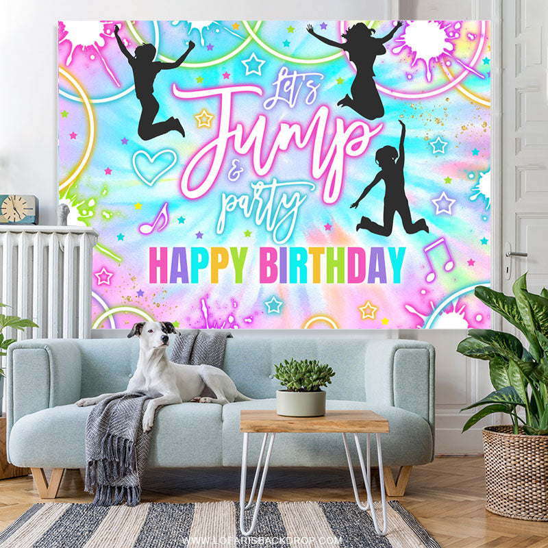 Lofaris Lets Jump Party Cute Happy Birthday Backdrop Cover