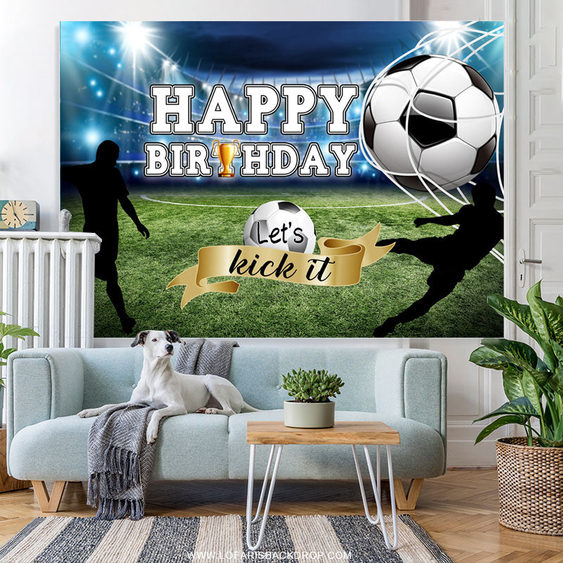 Lofaris Lets Kick It Football Theme Happy Birthday Backdrop