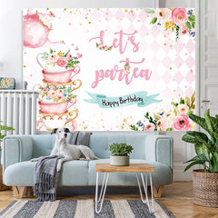 Lofaris Lets Partea Pink Teapot And Floral Birthday Backdrop