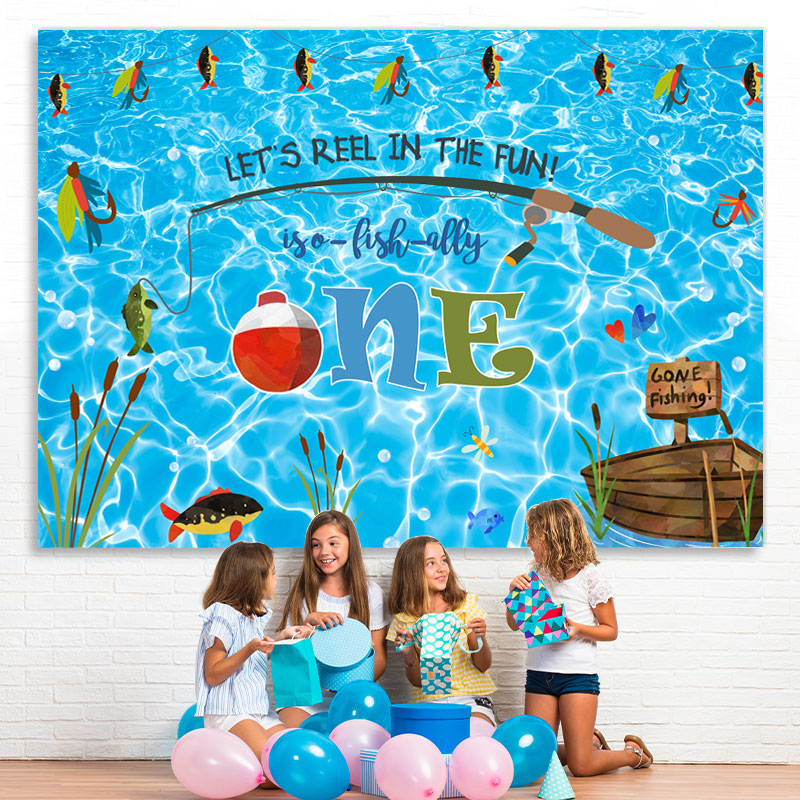 Lofaris Let’s Reel In The Fun First Happy Birthday Backdrop