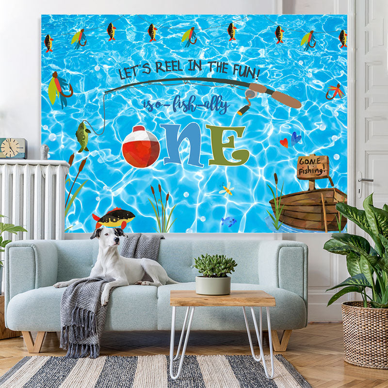 Lofaris Let’s Reel In The Fun First Happy Birthday Backdrop