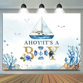 Lofaris Light Blue Ahoy Its A Boy Backdrop For Baby Shower