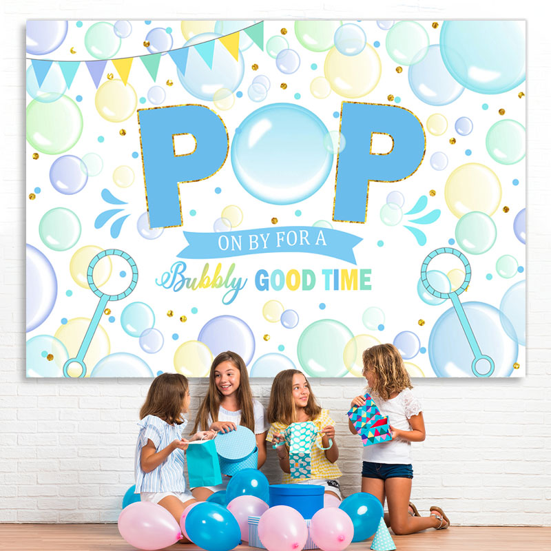 Lofaris Light Blue And Green Bubble Pop Happy Birthday Backdrop