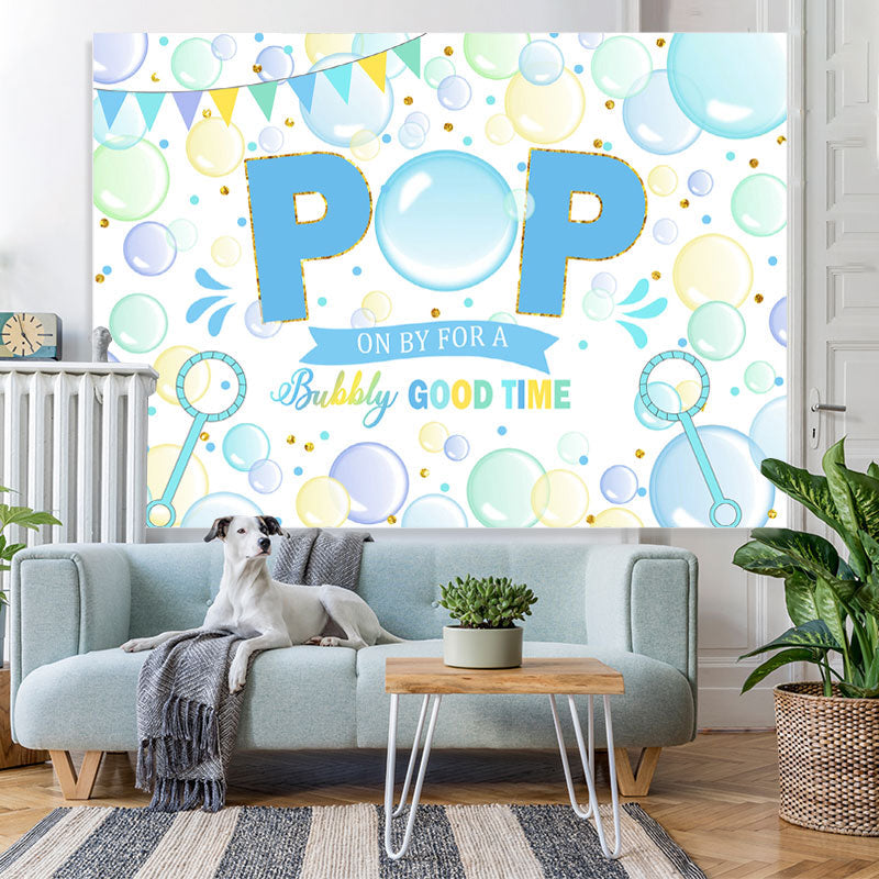 Lofaris Light Blue And Green Bubble Pop Happy Birthday Backdrop