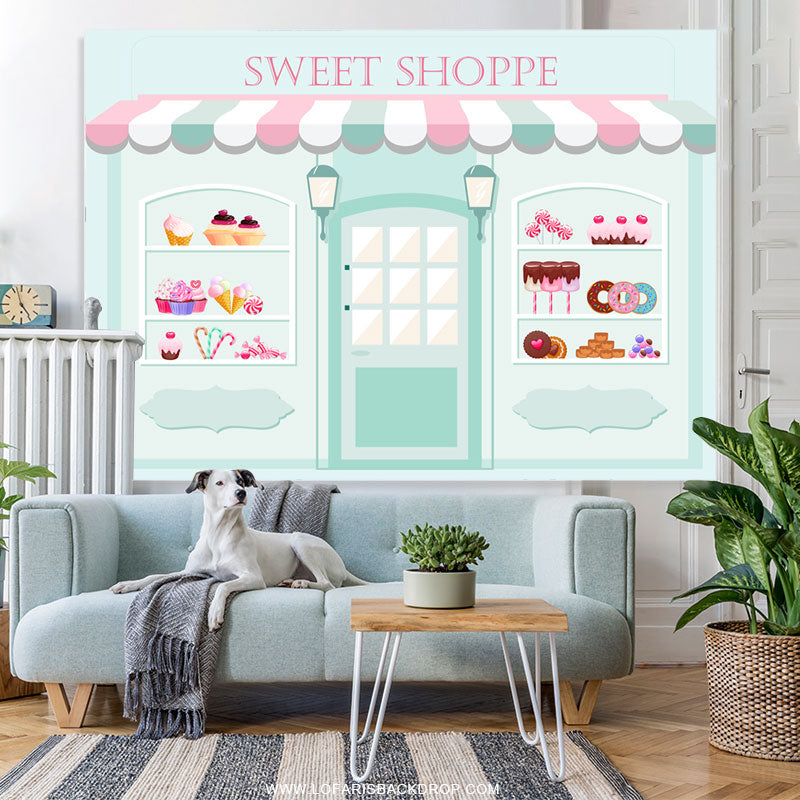 Lofaris Light Blue Candyland Sweet Shoppe Birthday Backdrop