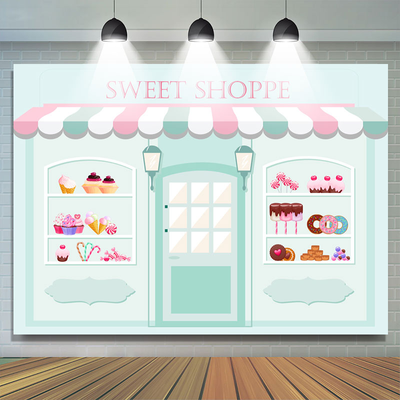 Lofaris Light Blue Candyland Sweet Shoppe Birthday Backdrop
