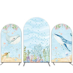 Lofaris Light Blue Seaworld Whales Birthday Arch Backdrop Kit