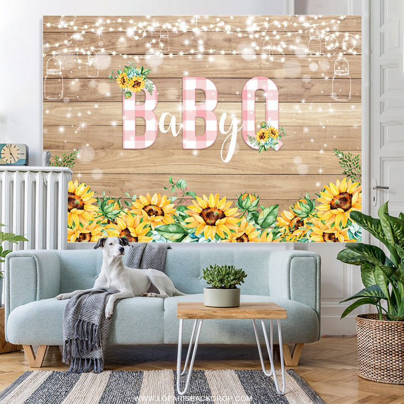 Lofaris Light Brown Wood And Sunflower Baby Shower Backdrop