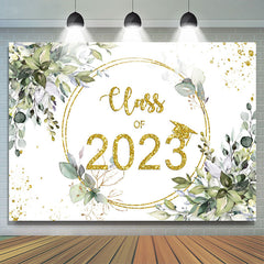 Lofaris Light Green Leaves And Gold Glitter 2023 Grad Backdrop