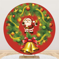 Lofaris Light Green Leaves Santa Claus Round Christmas Backdrop
