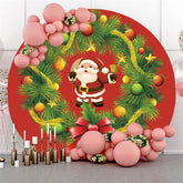Lofaris Light Green Leaves Santa Claus Round Christmas Backdrop