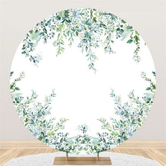 Lofaris Light Green Leaves White Round Backdrop For Baby Shower