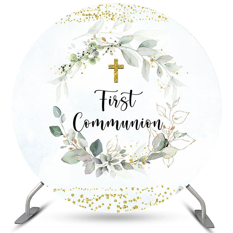 Lofaris Light Green Round Glitter First Holy Baby Shower Backdrop