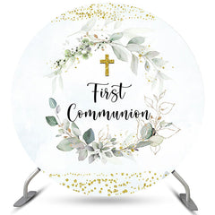 Lofaris Light Green Round Glitter First Holy Baby Shower Backdrop