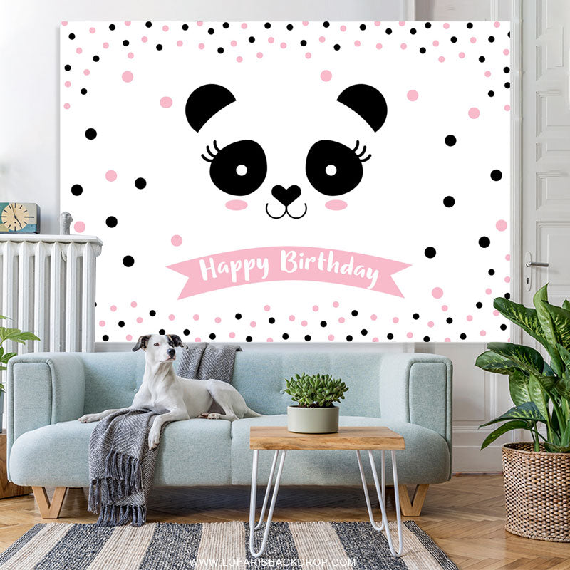 Lofaris Light Pink Dots Lovely Panda Happy Birthday Backdrop