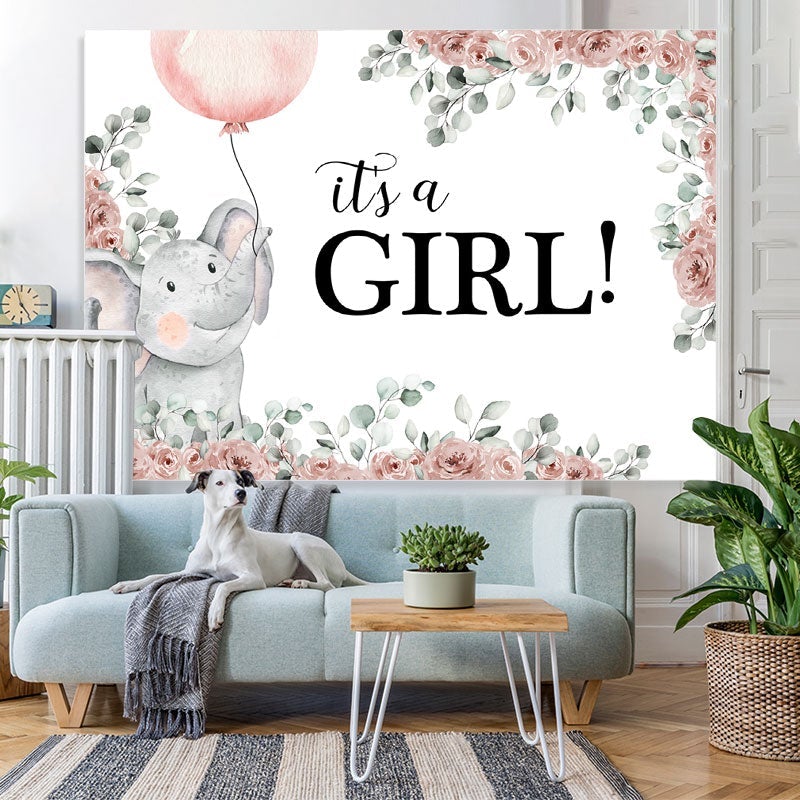 Lofaris Light Pink Elephant Its A Girl Theme Baby Shower Backdrop