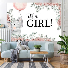 Lofaris Light Pink Elephant Its A Girl Theme Baby Shower Backdrop