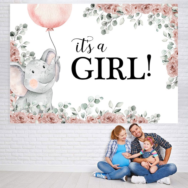 Lofaris Light Pink Elephant Its A Girl Theme Baby Shower Backdrop