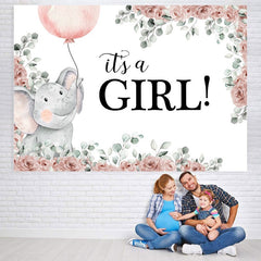 Lofaris Light Pink Elephant Its A Girl Theme Baby Shower Backdrop