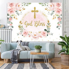Lofaris Light Pink Floral Gold Glitter Baby Shower Backdrop