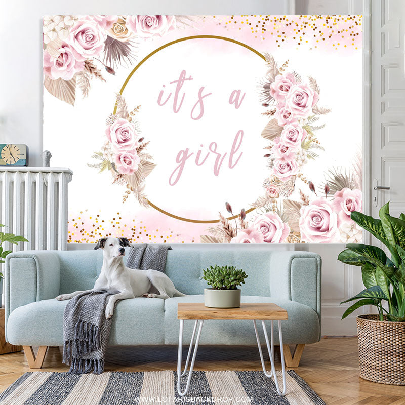 Lofaris Light Pink Flowers Its A Girl Baby Shower Backdrop