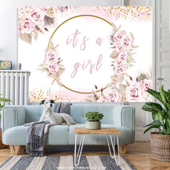 Lofaris Light Pink Flowers Its A Girl Baby Shower Backdrop