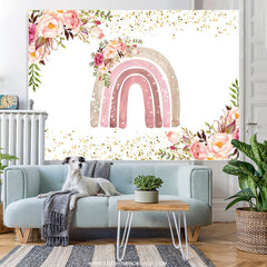 Lofaris Light Pink Rainbow And Floral Glitter Birthday Backdrop