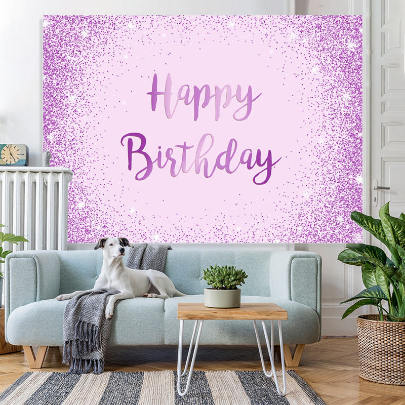 Lofaris Light Purple And Glitter Dots Happy Birthday Backdrop