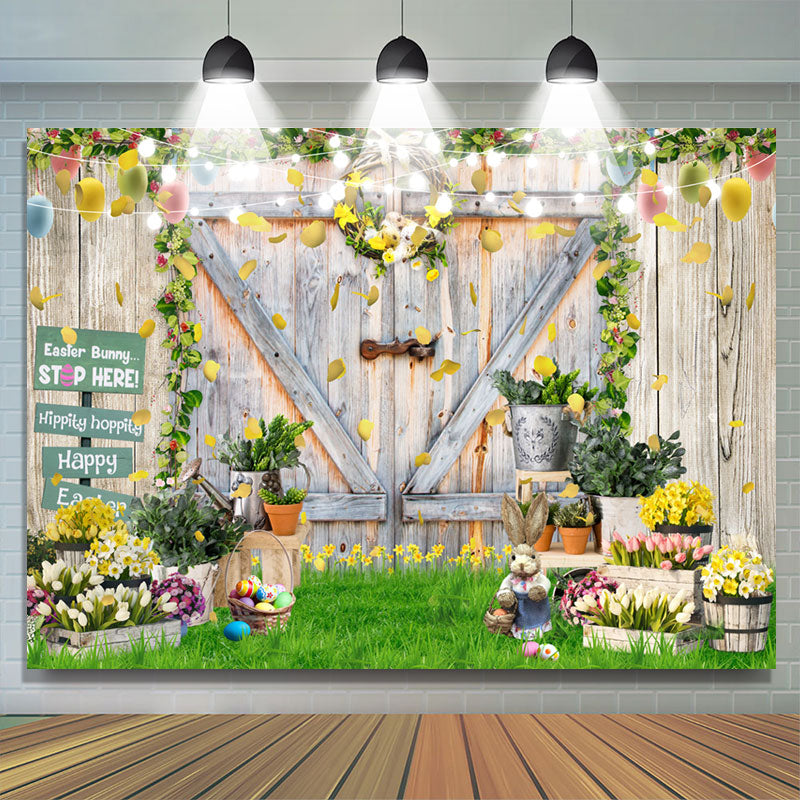 Lofaris Lighting Garden Bunny Happy Easter Day Backdrop
