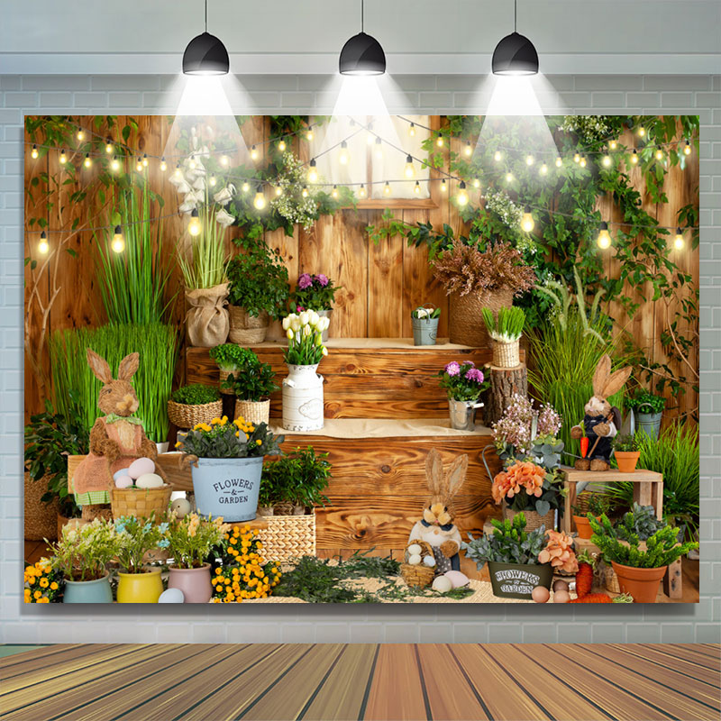 Lofaris Lighting House With Bunny Happy Easter Backdrop