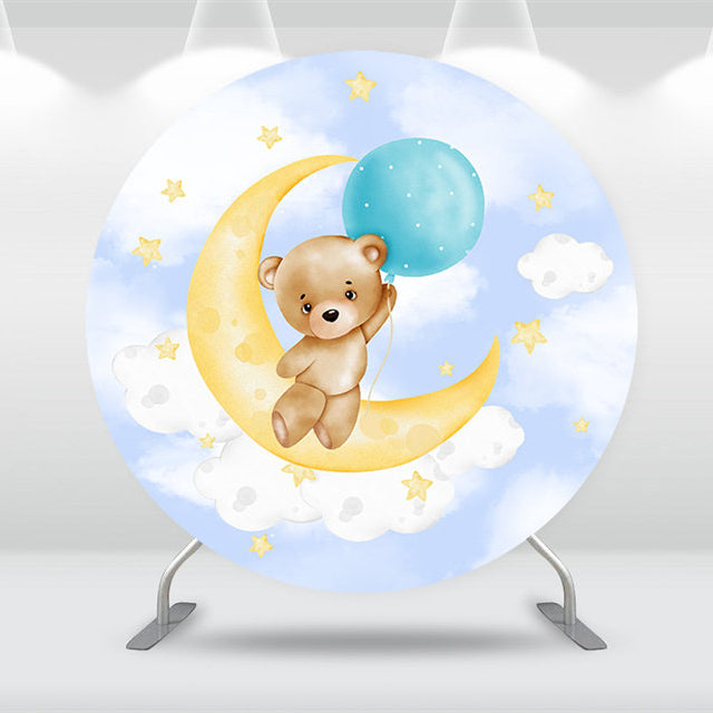 Lofaris Little Bear Moon Balloon Round Birthday Backdrop Kit