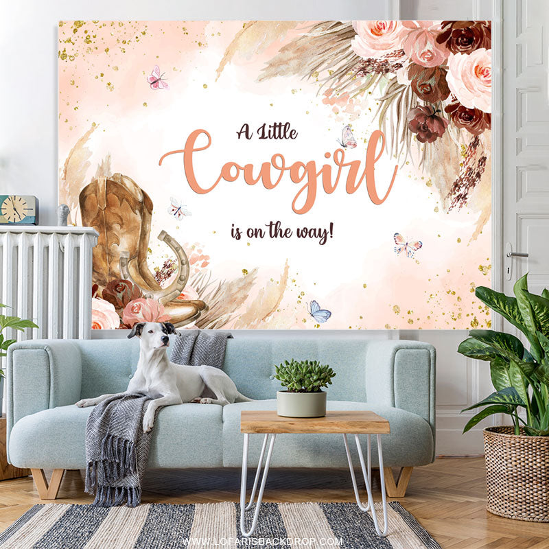 Lofaris Little Cowgirl Is On The Way Floral Baby Shower Backdrop