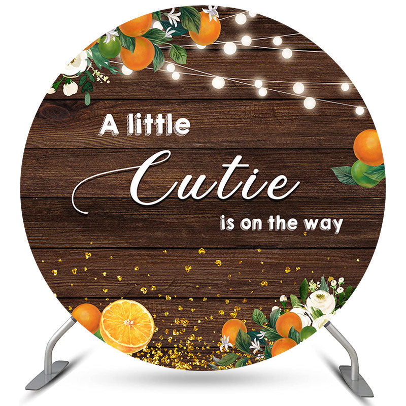 Lofaris Little Cutie Is On The Way Orange Round Baby Shower Backdrop