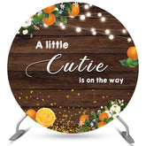 Lofaris Little Cutie Is On The Way Orange Round Baby Shower Backdrop