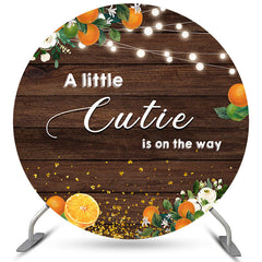 Lofaris Little Cutie Is On The Way Orange Round Baby Shower Backdrop