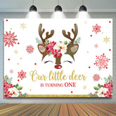 Lofaris Little Deer Is Turning One Snowflake Birthday Backdrop
