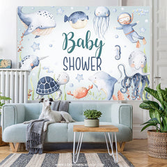 Lofaris Little Diver And Undersea Fishes Baby Shower Backdrop
