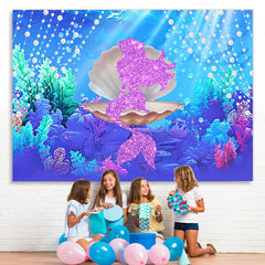 Lofaris Little Gitter Mermaid Sitting on the Seashell Backdrop