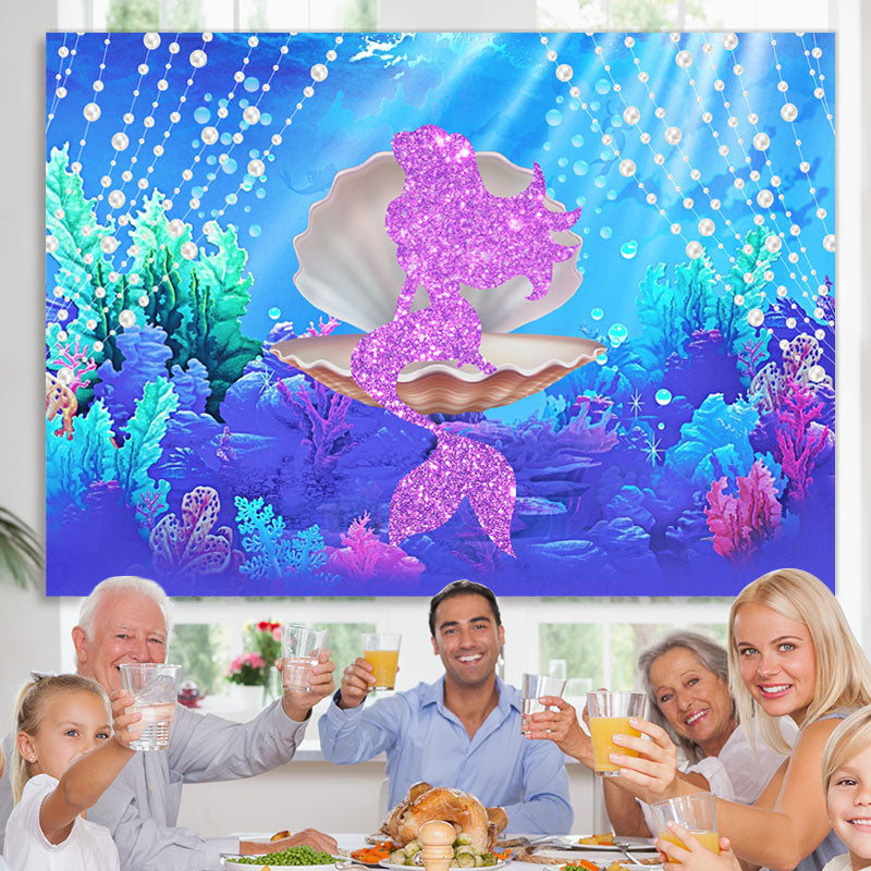 Lofaris Little Gitter Mermaid Sitting on the Seashell Backdrop