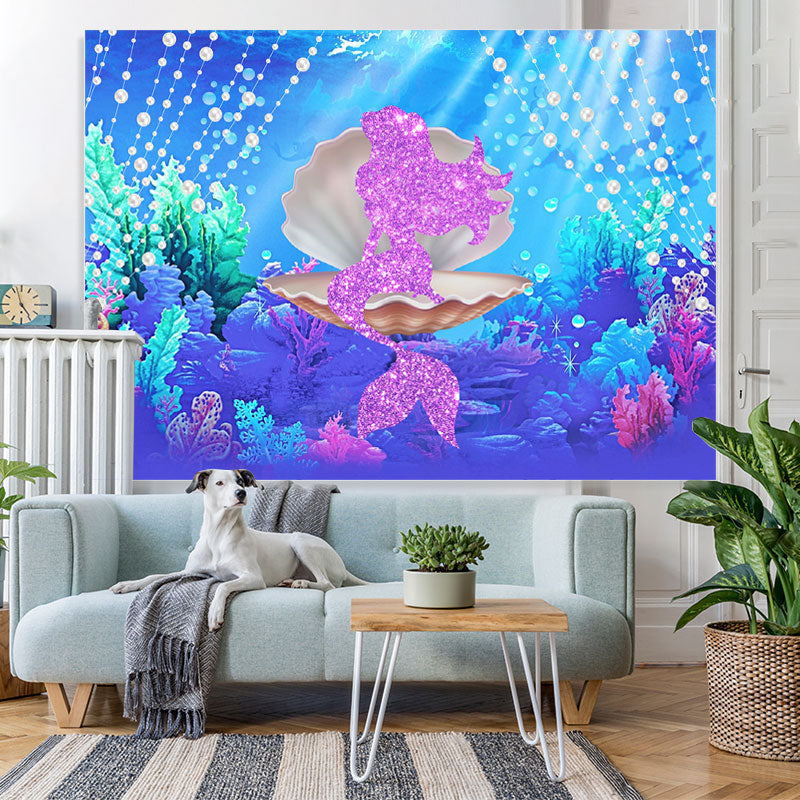 Lofaris Little Gitter Mermaid Sitting on the Seashell Backdrop