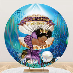 Lofaris Little Mermaid Is On Her Way Round Baby Shower Backdrop