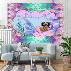 Lofaris Little Mermaid Purple Glitter Girl Baby Shower Backdrop